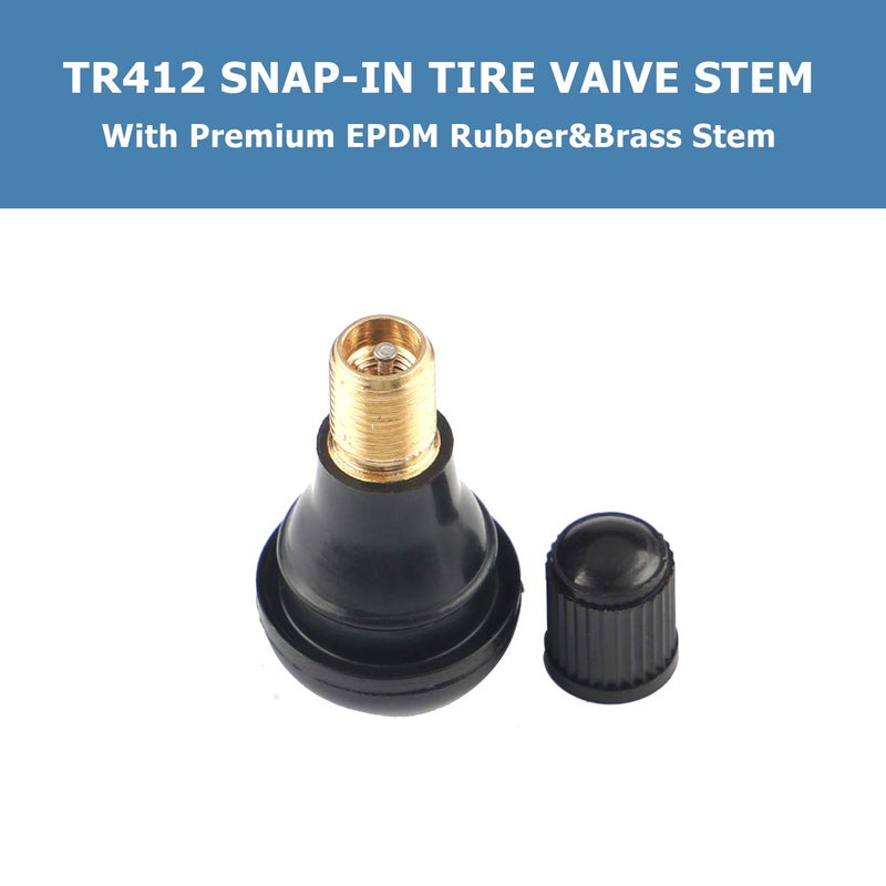 EZISOE 50 Pcs TR412 Black in Standard Length Stem Snap Rubber Valve Stems,TR412 tire Valve stem for Off-Road Trucks ATV,SUVs,RVs with Tubeless 0.453in 11.5mm Rim Holes on Vehicles - Image 3